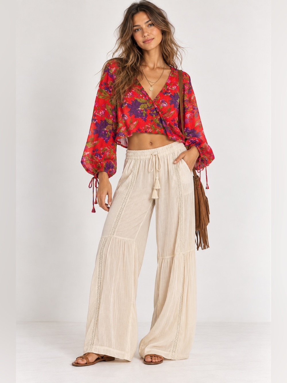 Urban outfitters Festival floral red cropped top size Xs lightweight